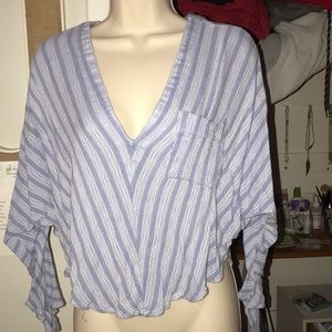 Adorable white and blue Free People top